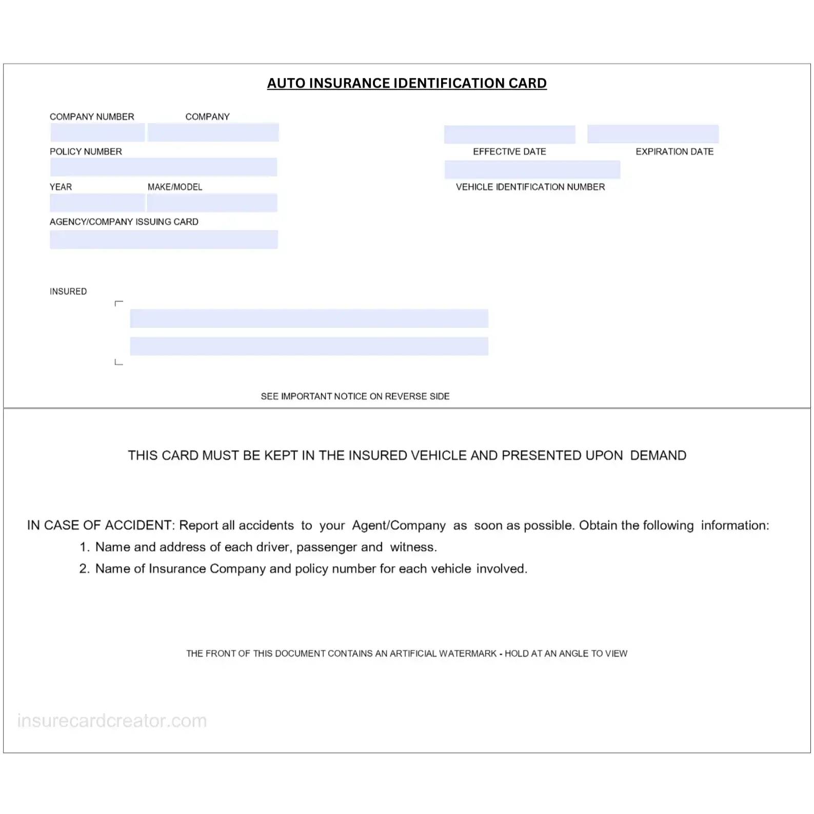 Auto Insurance ID Card